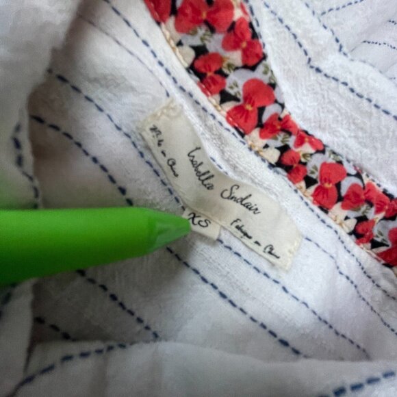 Isabelle Sinclair Womens Linen Blend Button Up Shirt Top XS White Striped Casual - Picture 4 of 9